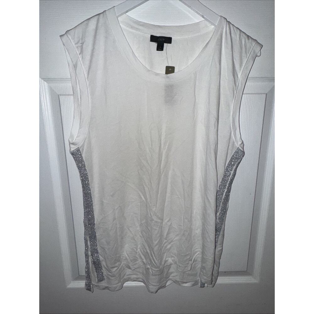 NEW J.Crew Women’s White Muscle Tank Silver Side Detail Size L